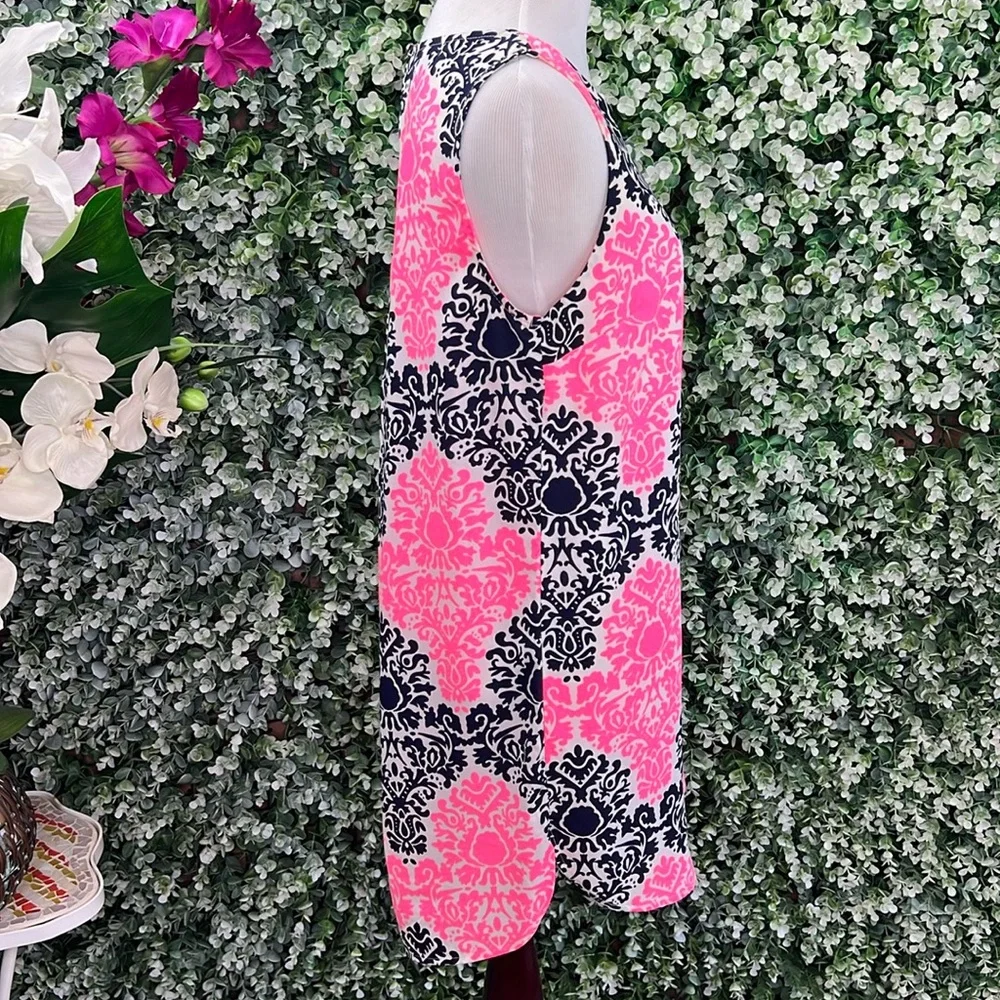Monteau Sleeveless Open Back Printed Shift Dress Pink Black White